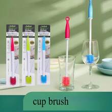 1 pieza Cepillo de limpieza de silicona giratorio 360 grados | Mango de doble longitud con agarre ergonómico - Estropajo multiusos para botellas/tazas