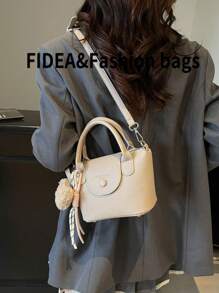 新款时尚女士手提包，纯色简约 PU 饺子包，高雅感，帆布肩带装饰，适合约会、购物，百搭优雅钱包