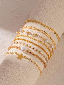8pcs/Set Women's Fashion Beach Star Beaded Bracelets, Wedding Engagement Party Jewelry Gift