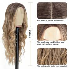 NAYOO Long Auburn Wavy Wig For Women 26 Inch Middle Part Curly Wavy Wig Natural Looking Synthetic Heat Resistant Fiber For Daily Party Use - Blonde Shadow - View 4