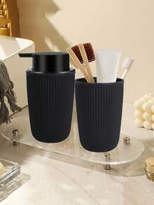 2pcs Bathroom Toiletry Organizer Set, Foaming Soap Dispenser And Rinse Cup Back To School - Black Two Piece Suit - View 8