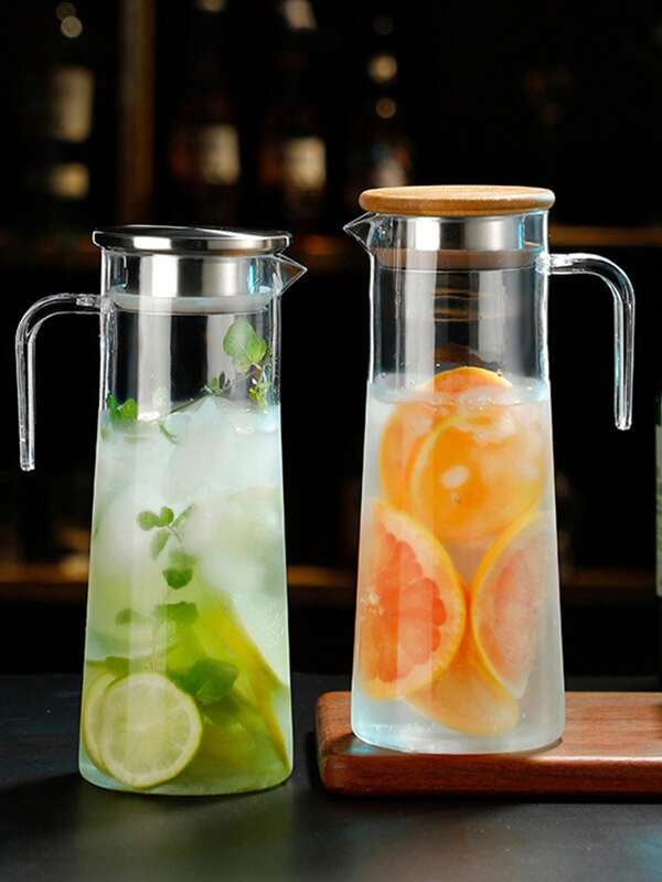 1 pieza Jarra de agua fría con grifo y filtro extraíble - Hogar, Camping, Dispensador de bebidas para fiestas, Recipiente de bebidas de plástico transparente con asa, Botella de agua portátil, Artículo esencial de cocina, Diseño de moda, Diseño de tapa