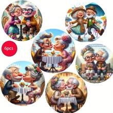 6 Stücke Holzuntersetzer, 3.94 Inch Paar-Design, hitzebeständige Holz Tischunterlagen, geeignet für Büro, Café, Feiertagsdekoration, ideal als Geschenk zu Weihnachten, Valentinstag, Thanksgiving, Vatertag und Muttertag, Feiertags-Dekoration, Wohndekoration