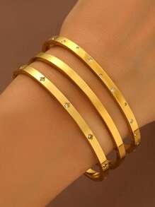 1/3pcs Versatile, Simple And Elegant Women's Fashion Four-Leaf Clover Zirconia Bracelet Set, 18K Gold-Plated Mirror Polished, Vacuum Electroplated, Waterproof And Not Easy To Fade Stainless Steel Bracelet Set, Women's Jewelry, Suitable For Women's Gatherings, Daily Wear,