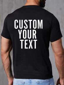 Customized Text Men's T-Shirt, Input Your Personal Text/Blessing/Funny Phrase, Personalized Text Customization, Personalized Name Customization Black Short Sleeve T-Shirt, Birthday/Valentine's Day/Father's Day/Party Anniversary/Christmas Personalized Customization, Holiday Gift, Anniversary Gift - Black - View 1