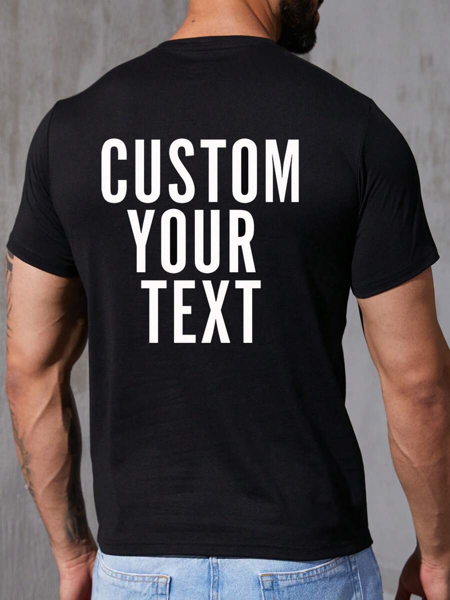 Customized Text Men's T-Shirt, Input Your Personal Text/Blessing/Funny Phrase, Personalized Text Customization, Personalized Name Customization Black Short Sleeve T-Shirt, Birthday/Valentine's Day/Father's Day/Party Anniversary/Christmas Personalized Customization, Holiday Gift, Anniversary Gift - Black - View 1