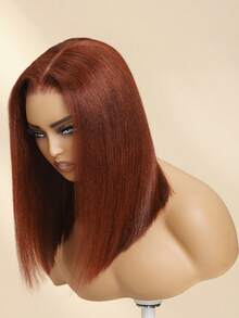 Wigs Bye Bye Knots 7x5 Lace Closure Yaki Bob Wig Warm Rich Reddish Brown Beginner Friendly Pre Plucked Pre Cut 100% Premium Human Hair Glueless Effortless Easy To Wear Pre Bled Invisible Knots Pre Plucked Unice Hair - S33 - View 6