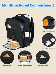 NEWHEY Men's Insulated Lunch Backpack, Carry-On Compliant Travel Backpack, 17.3" Waterproof Laptop Backpack, Anti-Theft Backpack - Black - View 4