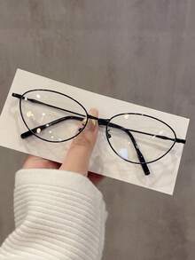 一副女士复古黑色猫眼金属框窄框眼镜，时尚韩版 - 黑色 - 查看 3