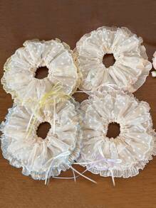 1 pièce Chouchou à maille papillon en polyester | Lien de cheveux romantique à pois en dentelle | Nœud papillon à maille surdimensionné | Accessoire de cheveux en ruban de soie de luxe, accessoires d'Halloween, accessoires de cheveux, liens de chouchou