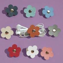 9 Peças Organizador de Cabos de Couro PU em Formato de Flor, Decoração de Lenço/Guardanapo, Cores Aleatórias