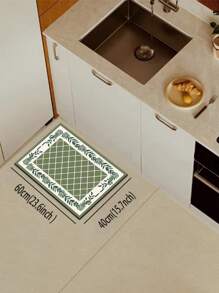 1 pezzo Tappetino da cucina in diatomite, con motivo a rombi verdi e marroni, design a grano, stile minimalista di lusso, che allevia la fatica in cucina, impermeabile e resistente allo sporco, spessore 3mm, personalizzabile, tappetino in silicone morbido e confortevole, con strato superiore in tessuto, strato intermedio in spugna e strato inferiore in gomma, adatto per cucina, bagno, ingresso, lavanderia