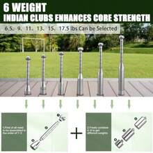 Adjustable Macebell Clubbell 6in1 Premium Steel  Club Strength Training Equipment For Full Body Muscles Shoulder Grips Forearms Workouts 6.5 9 11 13 15 17.5LBs - Silver - View 2