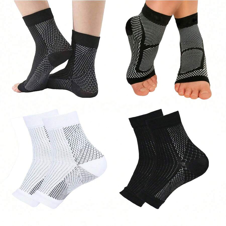 2/6 Pcs Sport Compression Socks, 20-30 MmHg Foot Compression Sleeves For Ankle/Heel Support Anklet Gym Gym Accessories - Black - View 1