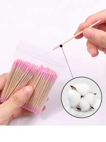 100 pièces/300 pièces Bâtonnets double-tête pour enlever le vernis à ongles, outils de maquillage double-tête pointus pour les sourcils, bâtonnets de nettoyage de maquillage en bois