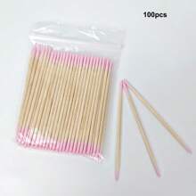100 pièces/300 pièces Bâtonnets double-tête pour enlever le vernis à ongles, outils de maquillage double-tête pointus pour les sourcils, bâtonnets de nettoyage de maquillage en bois