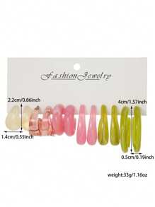 12pcs/Set Boho Style Acrylic Resin C-Shape Round Geometric Waterdrop Earrings, Suitable For Women's Daily Wear, Summer Beach Holiday, Gift