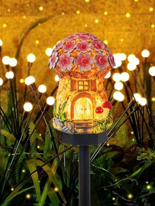 1 peça de iluminação solar para jardim em formato de cogumelo, luzes LED decorativas para caminho, luminária de resina para casa de fadas para jardim, quintal, gramado, pátio, esculturas de animais fofos, iluminação, luzes quentes/azuis/verdes, liga/desliga automático