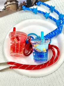 THE POWERPUFF GIRLS Fashionable & Versatile Cartoon Policewoman Milk Tea Cup Liquid Quicksand Keychain, Delicate Acrylic Key Ring Charm Pendant