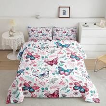 Juego de ropa de cama Queen Size con mariposas, juego de edredón floral con mariposas para niños, mujeres y hombres, ultra suave y hermoso edredón con estampado floral y botánico, juego de edredón y funda nórdica para decoración de habitación - Multicolor - Ver 1