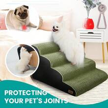 New Dog Stairs For All Dogs, 20.5 In H 4 Step Curved Dog Ramp For High Bed And Couch, Foam Dog Ramp   Non-Slip Waterproof Fabric Cover, Pet Stairs For Pets Joints, Green - Sage Green 29.1x 16.5x 20.5 - View 4