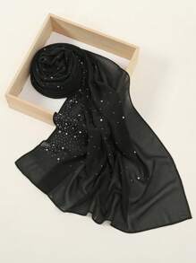 1 pieza Bufanda de mujer de moda con perlas multicolor, decorada con chifón y rhinestone, versátil y ligera para primavera, verano, otoño, invierno, uso diario, vacaciones, playa