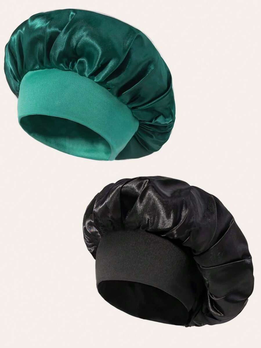 1/2/6 件女士纯色宽边弹力帽 - 丝滑缎面睡眠帽，适合日常护发，柔软透气，时尚睡衣配饰