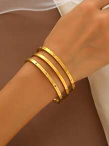1/3pcs Versatile, Simple And Elegant Women's Fashion Four-Leaf Clover Zirconia Bracelet Set, 18K Gold-Plated Mirror Polished, Vacuum Electroplated, Waterproof And Not Easy To Fade Stainless Steel Bracelet Set, Women's Jewelry, Suitable For Women's Gatherings, Daily Wear,