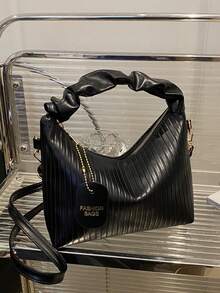 新款纯色纹理竖条纹女包新款小众设计单肩斜挎包外贸百搭包包女