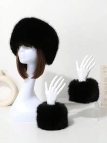 1 buc. Set de bentiță și brățară elastică din blană artificială de vulpe, accesorii de păr cu bentiță mongolă pentru femei