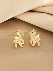 1 对时尚可爱独角兽耳钉，适合儿童生日礼物，适合女孩日常装饰 - 金色 - 查看 1