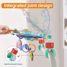 一套可调节75厘米多功能ABS婴儿推车/婴儿床悬挂玩具，包含旋转风车、珠子、沙沙纸、拍打翅膀和拉绳动物摇铃棒——促进婴儿感官发育和娱乐，春夏礼物 - 彩色 - 查看 8