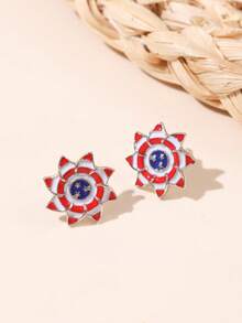 1 对时尚独特的欧美风格国旗蝴蝶结水钻耳钉