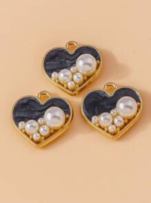 10 pièces/Paquet Colliers pendentifs et porte-clés en forme de cœur avec perles simulées, design élégant, fournitures artisanales DIY