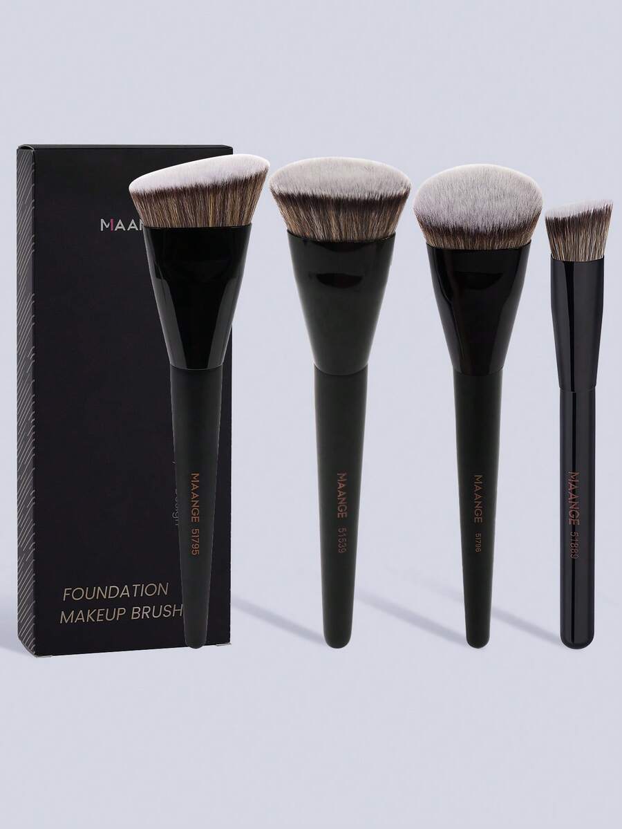MAANGE 4Pcs Professional Face Makeup Brush Set With Paper Box,Triangle Concealer Brush, Foundation Brush,Double-Ended Powder Brush Blush Brush Contour Brush Eyeshadow Brush,Makeup Tools With Soft Fiber For Easy Carrying,Brush For Travel,Gift For Women&Girls - 黑色 - 查看 1