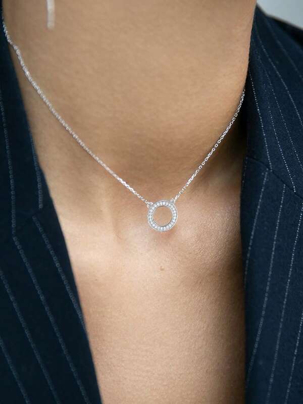 1 PIEZA Collar de plata de ley 925 de estilo minimalista y geométrico con incrustación de circonia artificial - Perfecto para uso diario, fiestas y banquetes | Regalo de joyería ideal para cumpleaños, aniversarios y Acción de Gracias