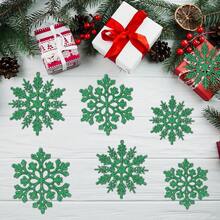 36 adornos de copos de nieve blancos de Navidad de plástico con diamantina para decoración de árbol de Navidad de invierno, varios tamaños, para manualidades - verde - Ver 6