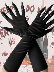 1双万圣节黑色长钉鬼手手套，角色扮演道具配件爪手手套，适合女巫表演