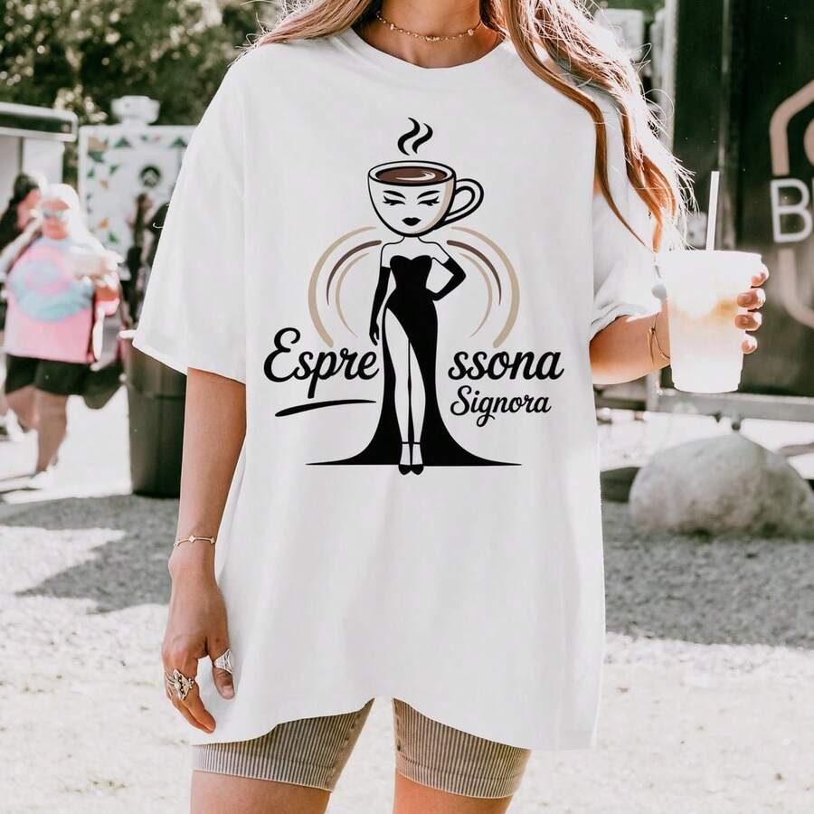Camiseta "Espressona Signora", Camiseta "Ballerina Cappuccina", Camiseta con meme de café, Camiseta con estética italiana, Regalo divertido de espresso, Camiseta unisex - Blanco - Ver 1
