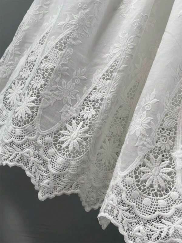 1 yarda de tela de encaje bordado blanco, 48 cm de ancho de adorno bordado floral hueco para prendas, vestidos, accesorios de costura DIY