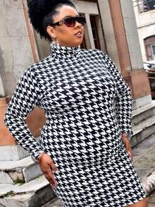 Women's Plus Size Dress Long Sleeve High Neck Elegant Premium Ribbed Fabric - 白色 - 查看 5