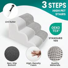 New Dog Stairs For All Dogs, 15.8 In H 3 Step Curved Dog Ramp For High Bed And Couch, Foam Dog Ramp   Non-Slip Waterproof Fabric Cover, Pet Stairs For Pets Joints, Light Grey - Light Grey 22.4x 15.8x 15.8 - View 2