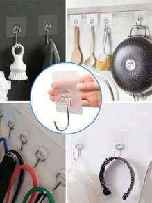 10pcs Heavy Duty Stainless Steel Adhesive Hooks - Large, Rust-Resistant & Water-Proof For Towels, Coats, Robes - Perfect Space-Saving Wardrobe, Bathroom & Dormitory Accessories