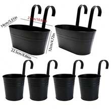 2pc/4pcs Black Metal Flower Pot Hanging Planter, Suitable For Succulent, Small Flowers Decoration, Can Be Hung On Balcony, Garden Railing, Wall - View 3