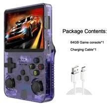 Consolă de jocuri portabilă R36S retro cu jocuri clasice încorporate de 64G, ecran IPS de 3,5 inch, baterie de 3500mAh, mini consolă video retro portabilă, joystick-uri 3D duale