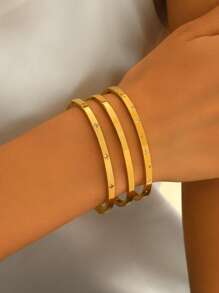 1/3pcs Versatile, Simple And Elegant Women's Fashion Four-Leaf Clover Zirconia Bracelet Set, 18K Gold-Plated Mirror Polished, Vacuum Electroplated, Waterproof And Not Easy To Fade Stainless Steel Bracelet Set, Women's Jewelry, Suitable For Women's Gatherings, Daily Wear,