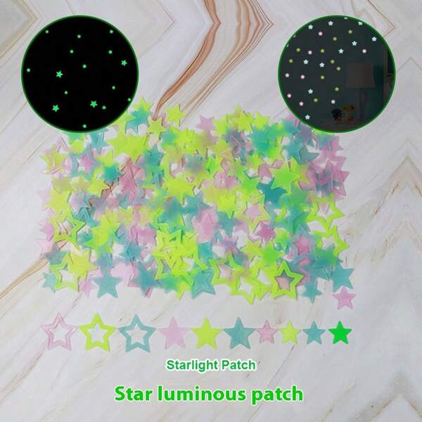 100 piezas de pequeñas estrellas luminosas 3D de 3cm, 100 pegatinas de pared, pegatinas decorativas, pegatinas adhesivas para habitación de cuento de hadas con estrellas pentagonales, decoración para el hogar
