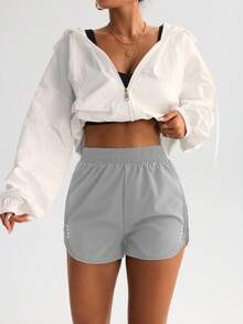 FWH High-Waisted Slimming Workout Shorts With Side Slit, 4-Way Stretch For Flexible Movement, Ideal For Yoga And Urban Strolling, Curve-Enhancing Athletic Shorts, Essential Training Shorts Summer - Light Grey - View 6