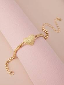 1 件心形金色金属流苏链脚链，简约设计优雅脚链