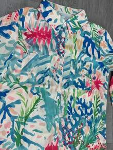 Damska jednorzędowa narzutka plażowa z motywem tropikalnych kwiatów